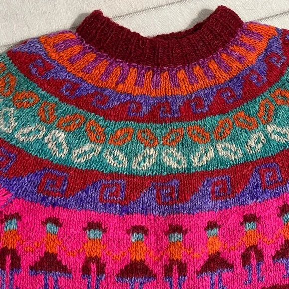 Vintage 90’s Colourful Women Handmade Knit Fairisles Wool Sweater Size S - Picture 10 of 15